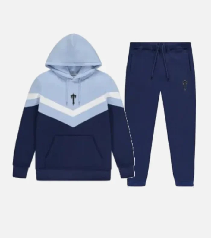 Tuta con cappuccio Trapstar V Stripe blu navy